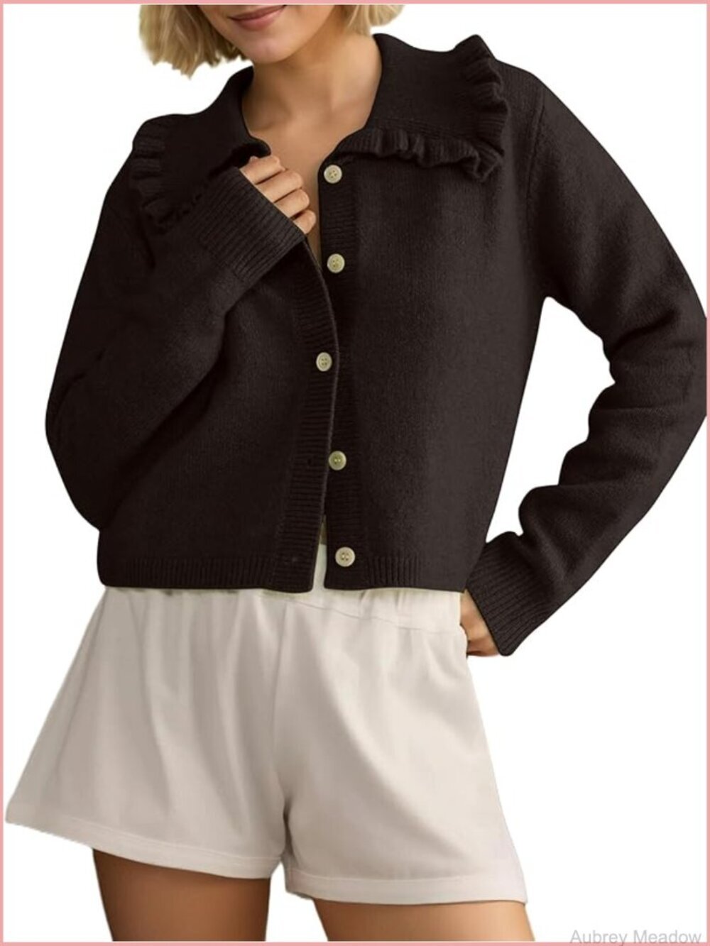 Ruffle Collar Cardigan Sweater Button Up Open Front Knit Jacket